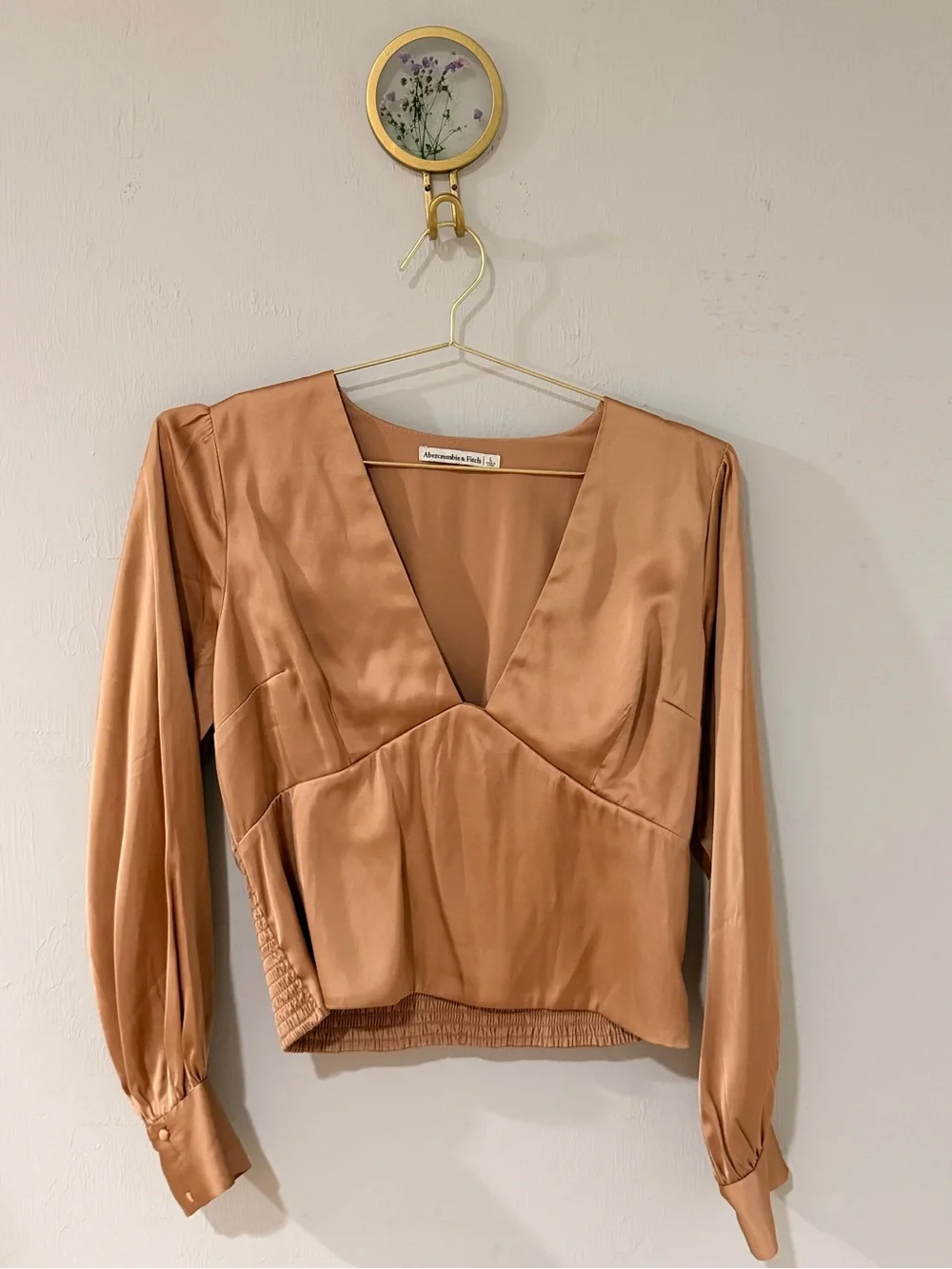 Abercrombie & Fitch Copper-Tone Satin V-Neck Blouse - Picture 1 of 3